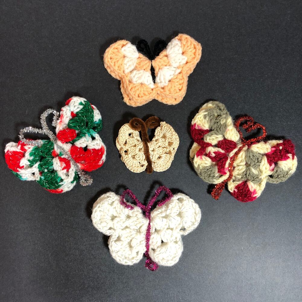 Crocheted Butterflies, Ornament Decor Multicolor, Set of Five, Ornament Mobile
